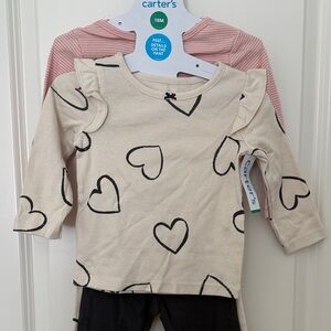 Carter's Cream and Black Heart Long Sleeve Tee/Pants - 4 piece